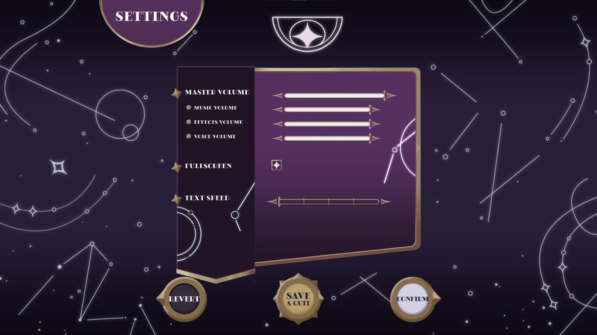 STARWEAVE settings screen, final version